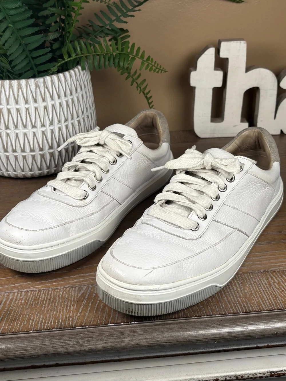 Peter Millar Collection Vantage Pebble Grain Leather White Sneakers Size 9M